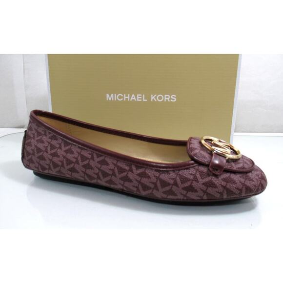 Michael Kors Lillie Moccasin Flat Shoes MK Signature Merlot Burgundy